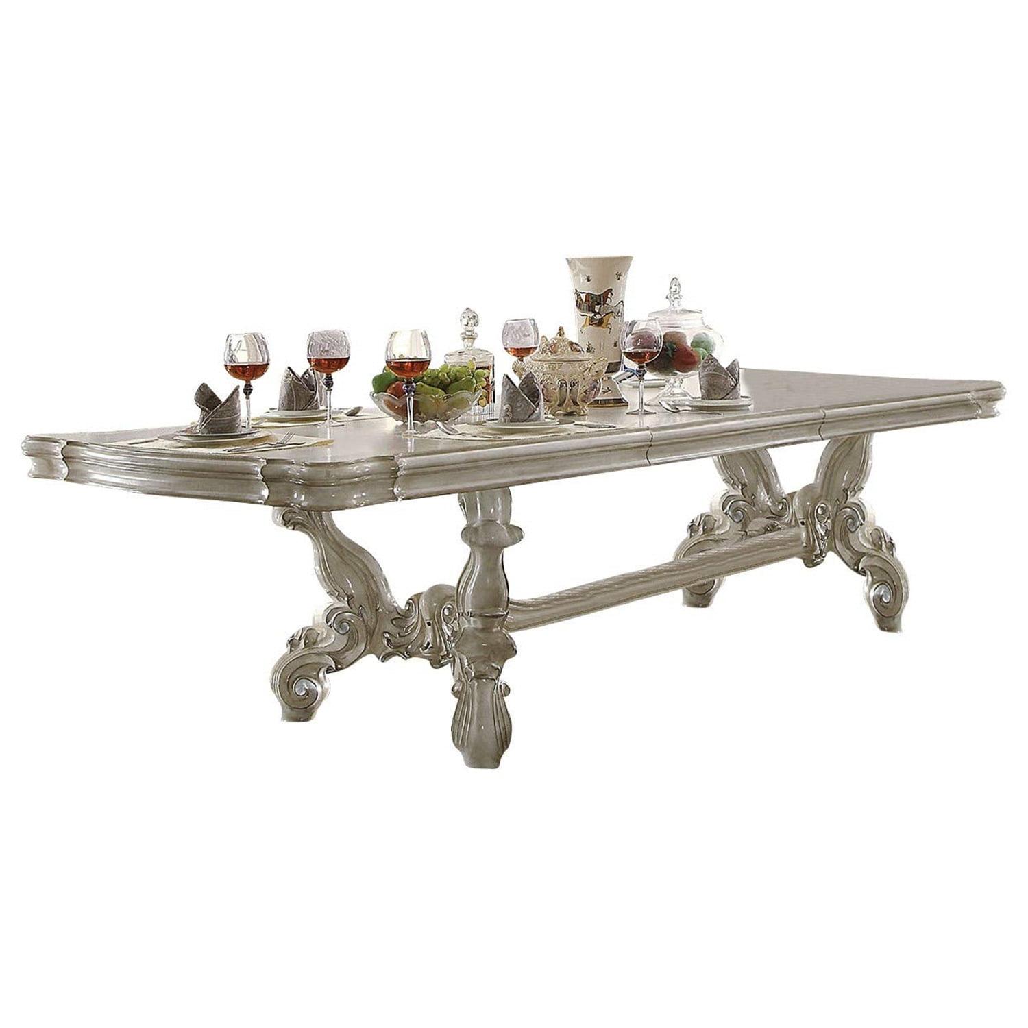 Versailles Bone White Extendable Dining Table with Scrolled Legs