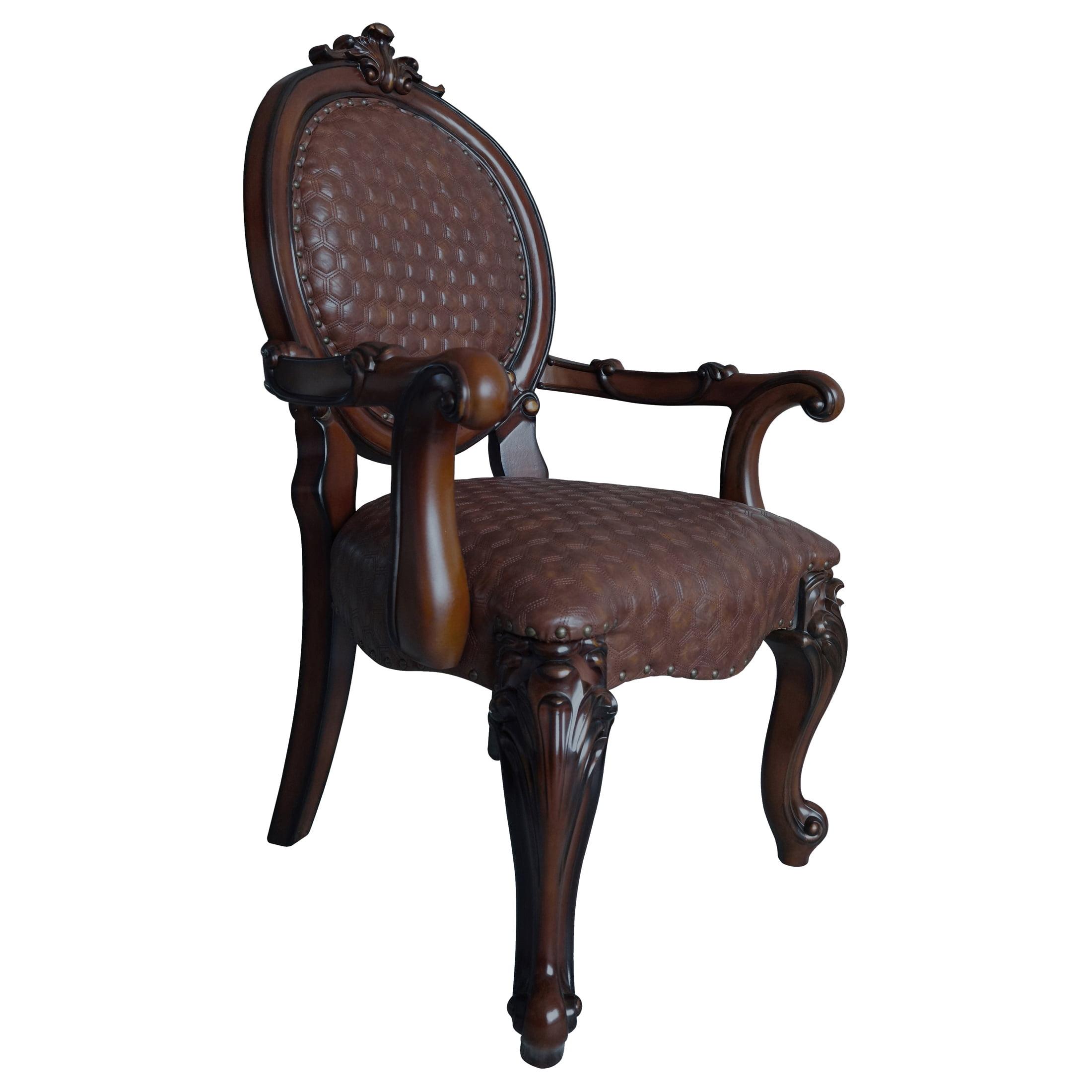 Elegant Faux Leather 25" Brown Wood Upholstered Arm Chair