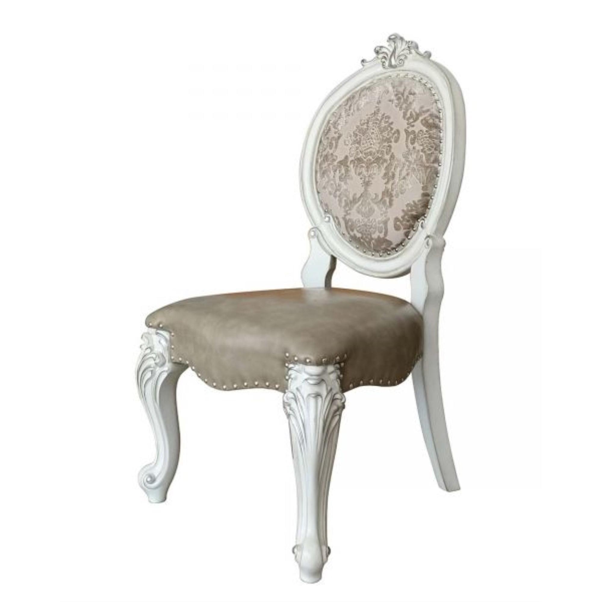 Versailles White Faux Leather Upholstered Side Chair with Wood Frame