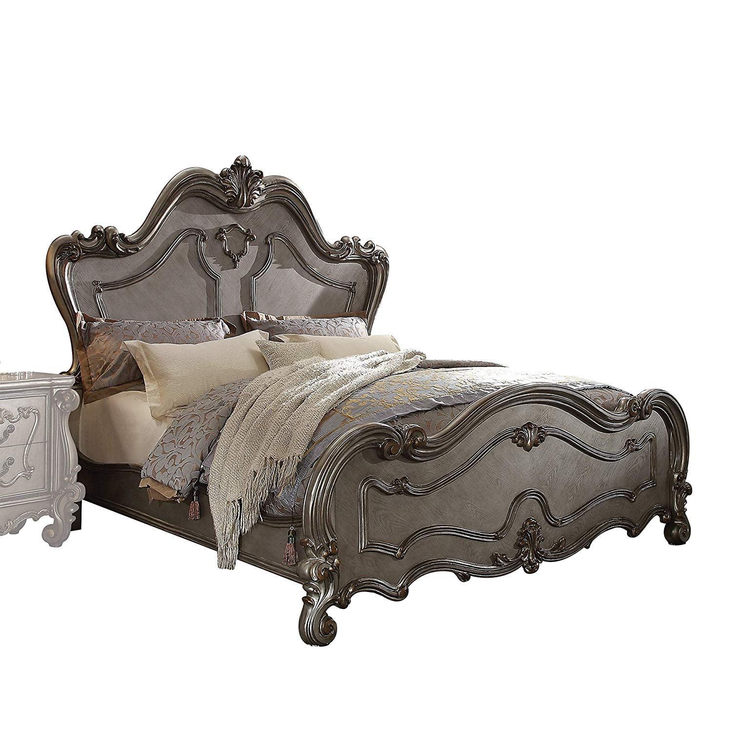 Regal Elegance Queen Bed with Carved Scrollwork and Storage Drawers