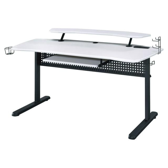 Vildre Gaming Desk with USB Port Black/White - Acme Furniture: Hutch, Power Outlets, Cupholder, Controller Stand