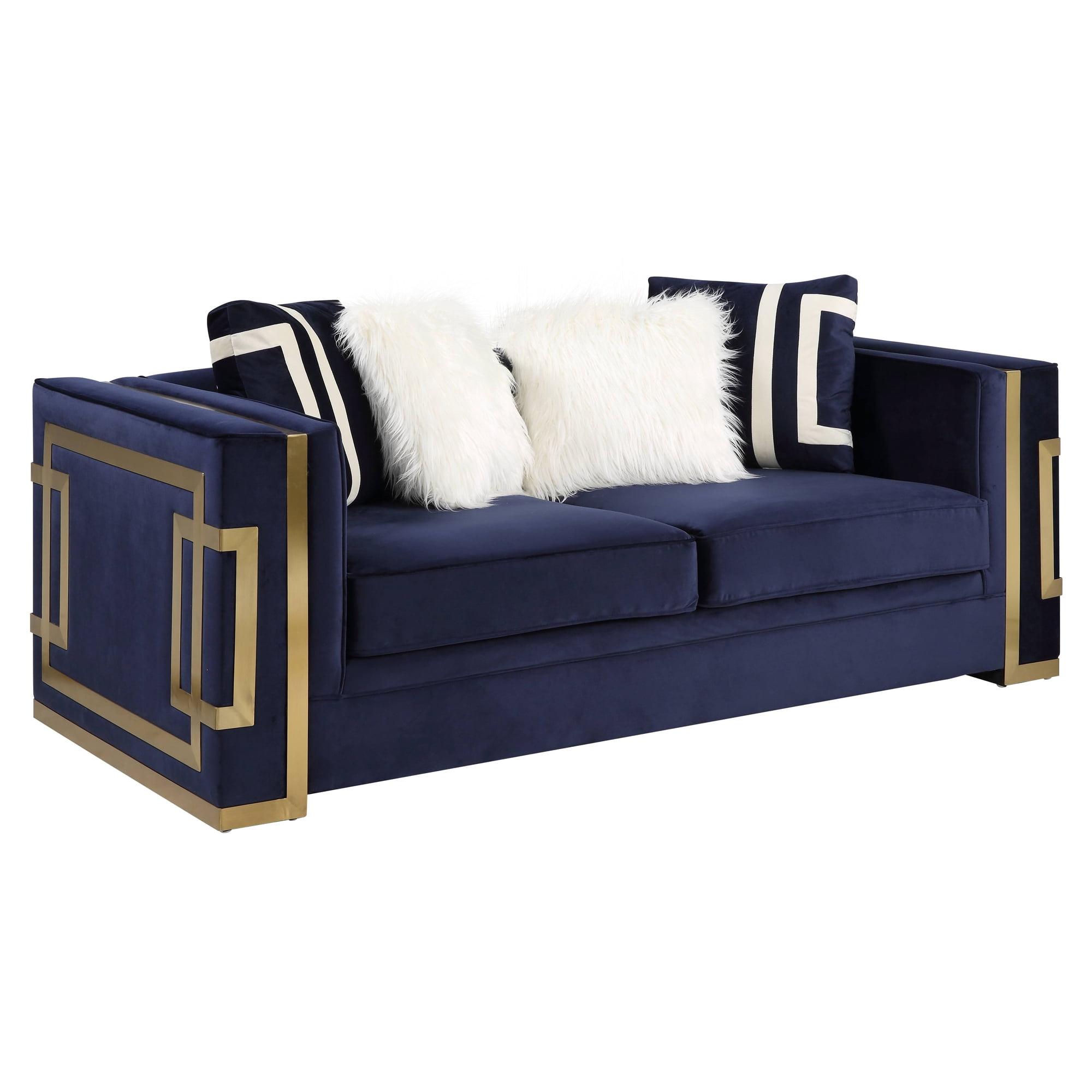 80" Virrux Loveseat Blue Velvet/Gold Finish - Acme Furniture