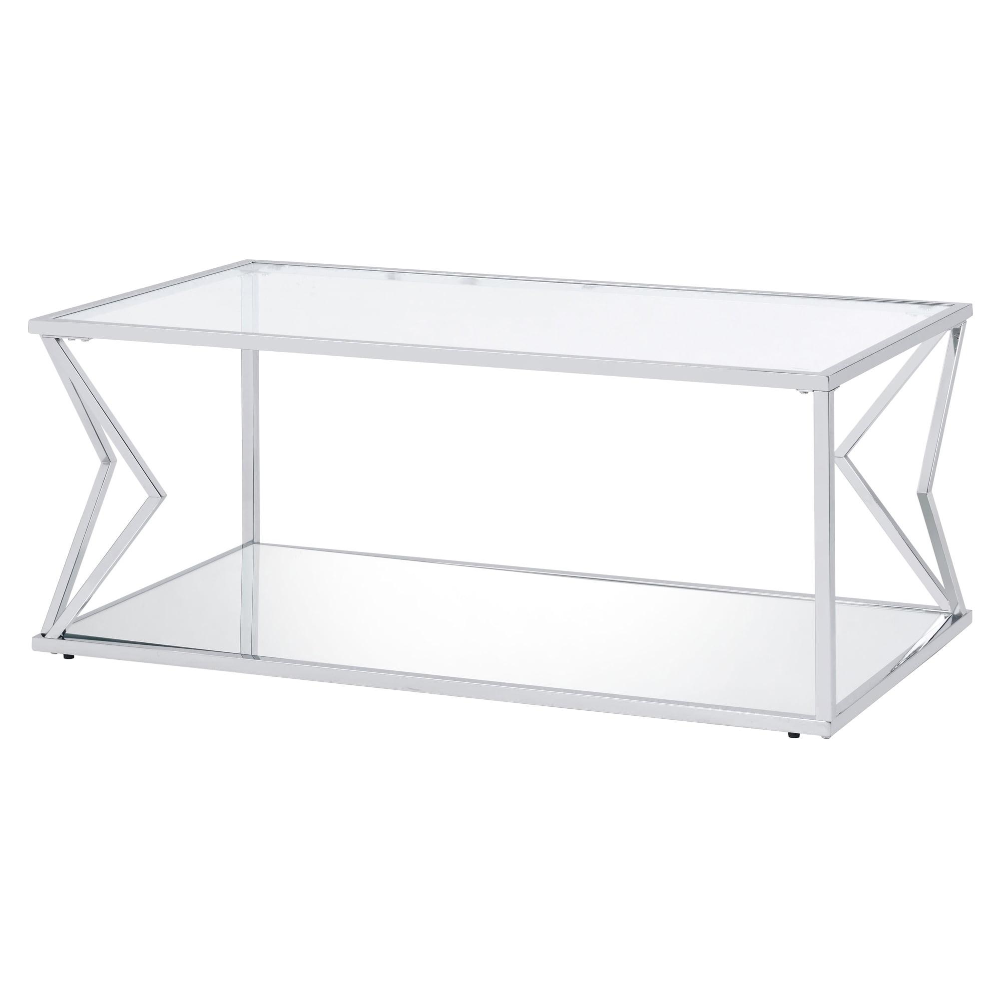 Sleek Chrome and Clear Glass Rectangular Coffee Table with Shelf