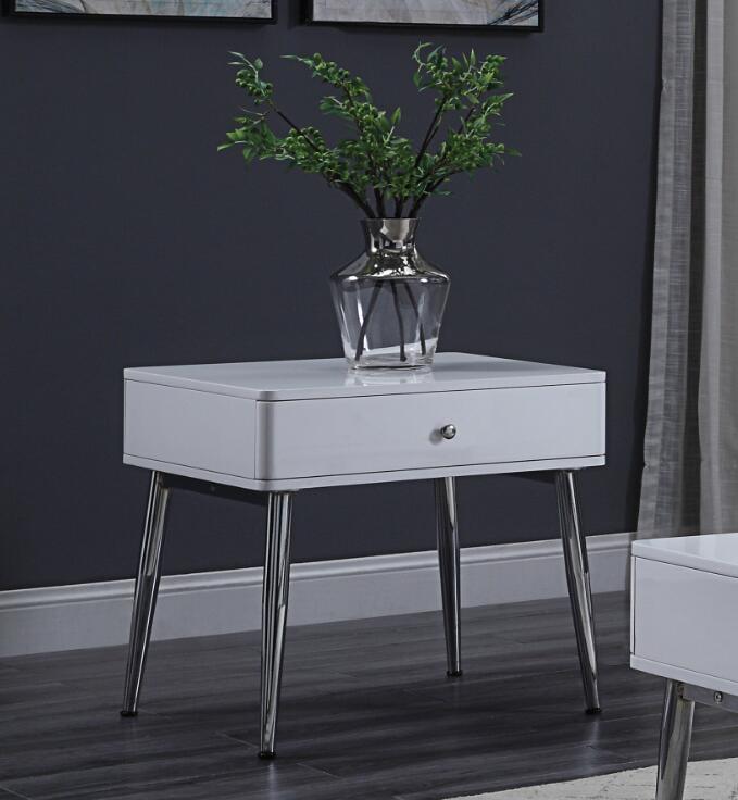 Weizor High Gloss White and Chrome Square End Table with Storage