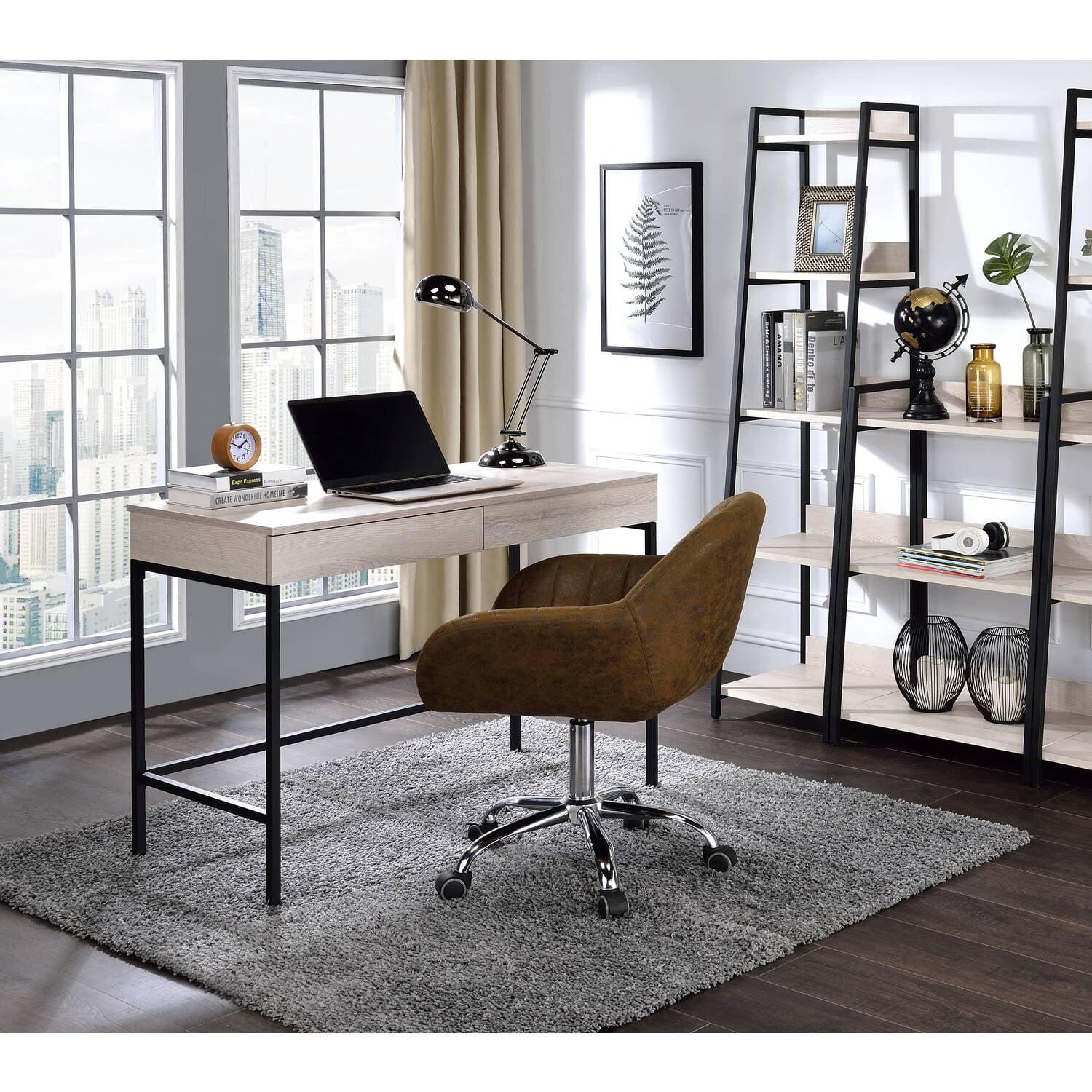 42" Wendral Desk Natural/Black - Acme Furniture: Home Office Workstation with Storage Drawer