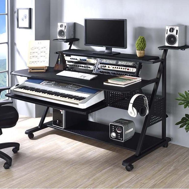 Acme Furniture 67" Willow Desks Black Finish: 42" High, Metal Frame, Wood Surface, Open Storage Shelf