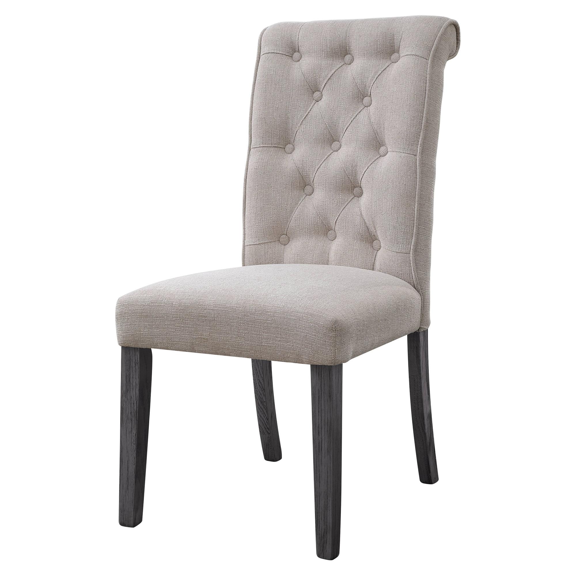 High Parsons 42" Gray Linen Upholstered Side Chair with Wood Legs