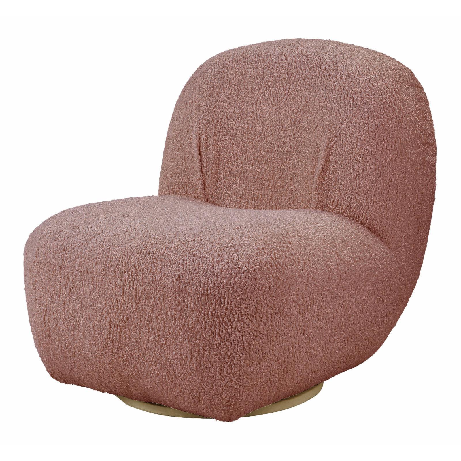 Swivel Luxe Accent Chair in Brown Polyester with Gold Legs