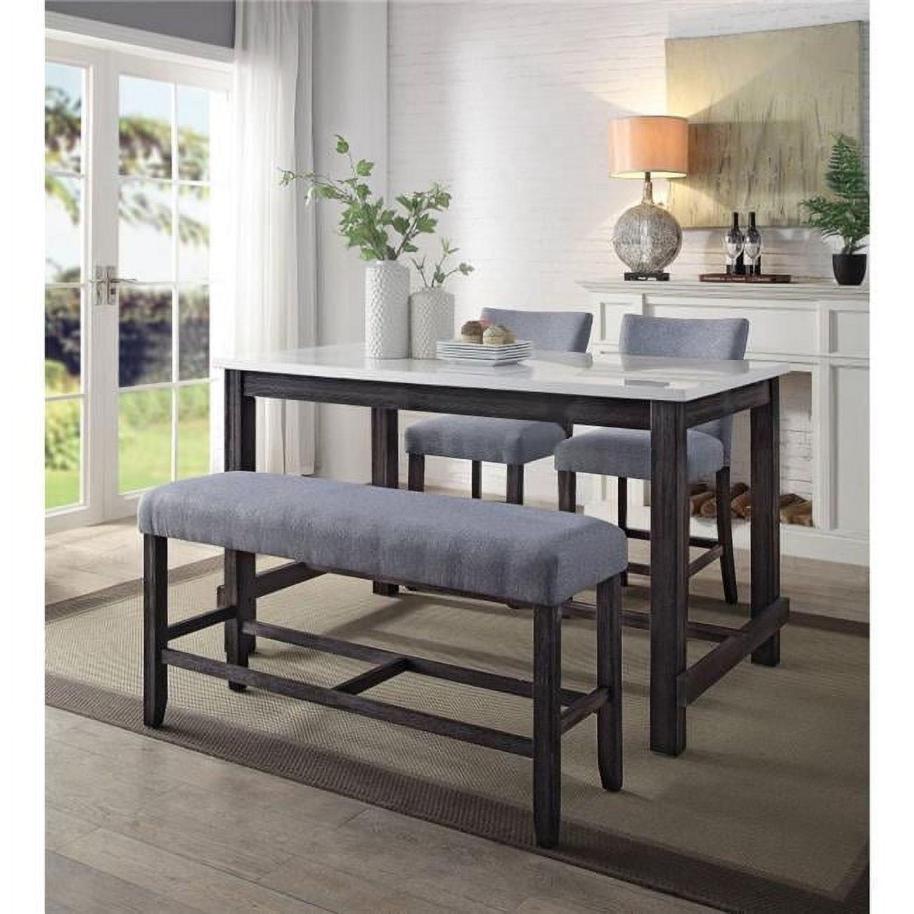 48" Gray Linen Upholstered Counter Height Bench with Weathered Espresso Wood Frame