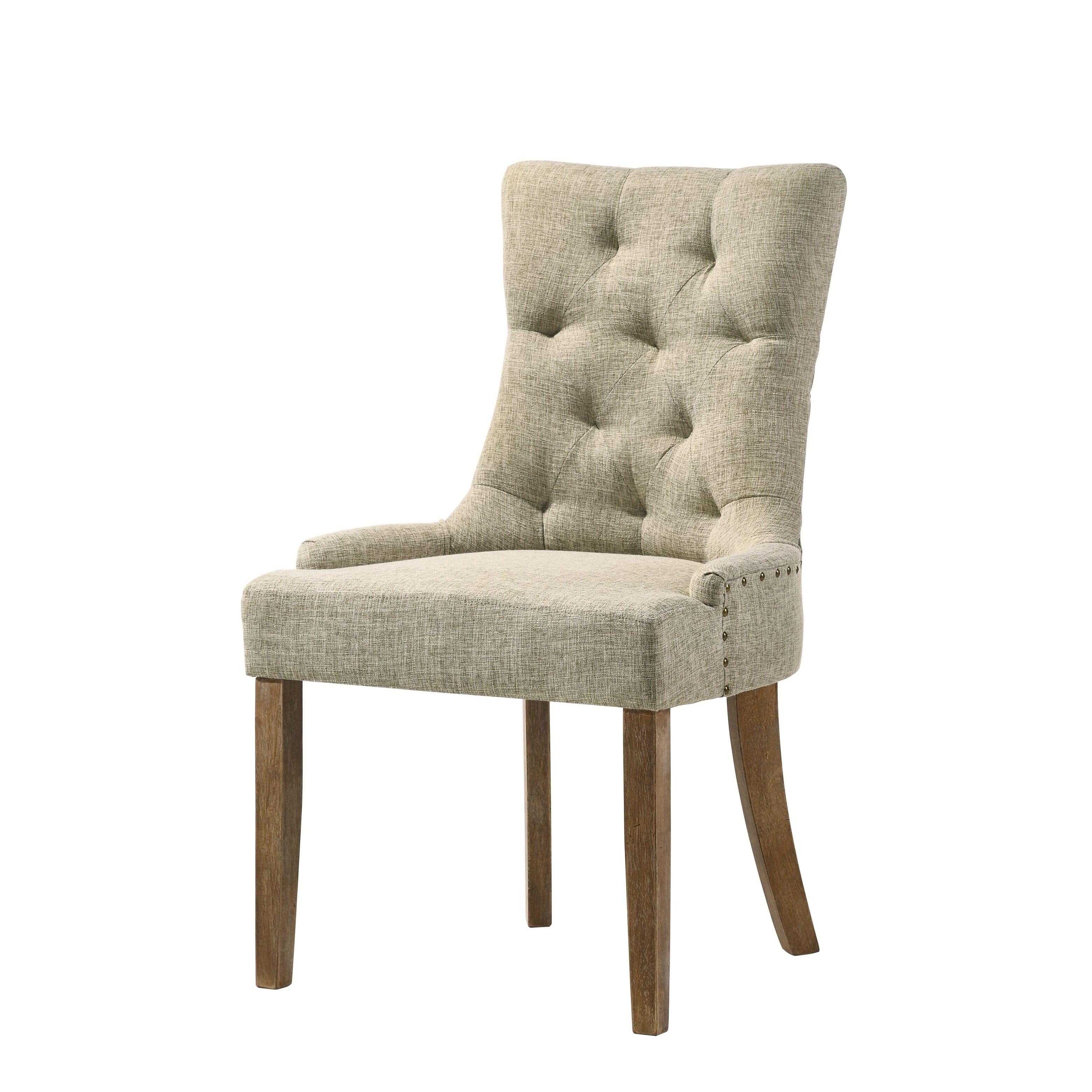 Beige Upholstered Side Chair with Salvaged Oak Legs