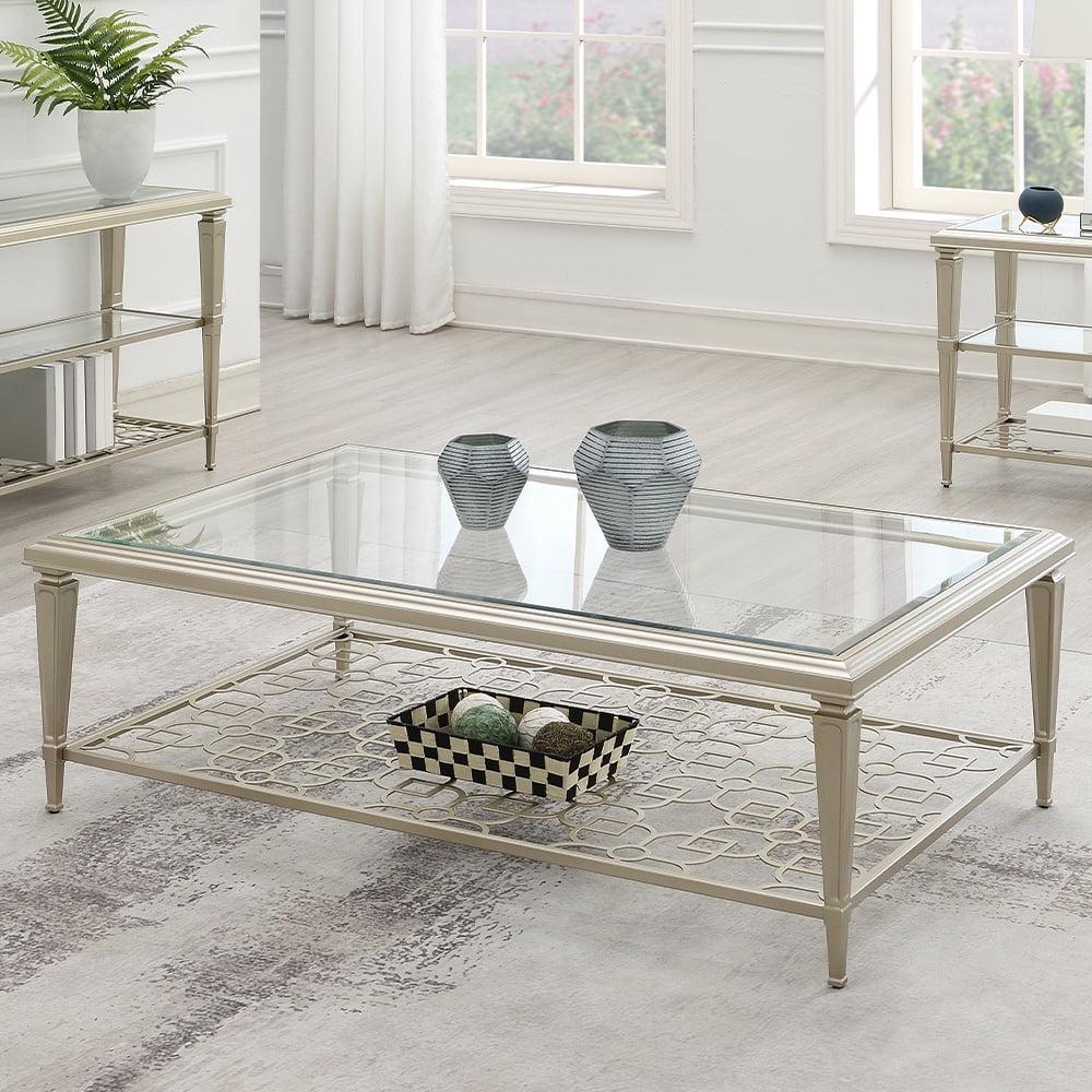 Zaba Silver and Clear Glass Rectangular Coffee Table