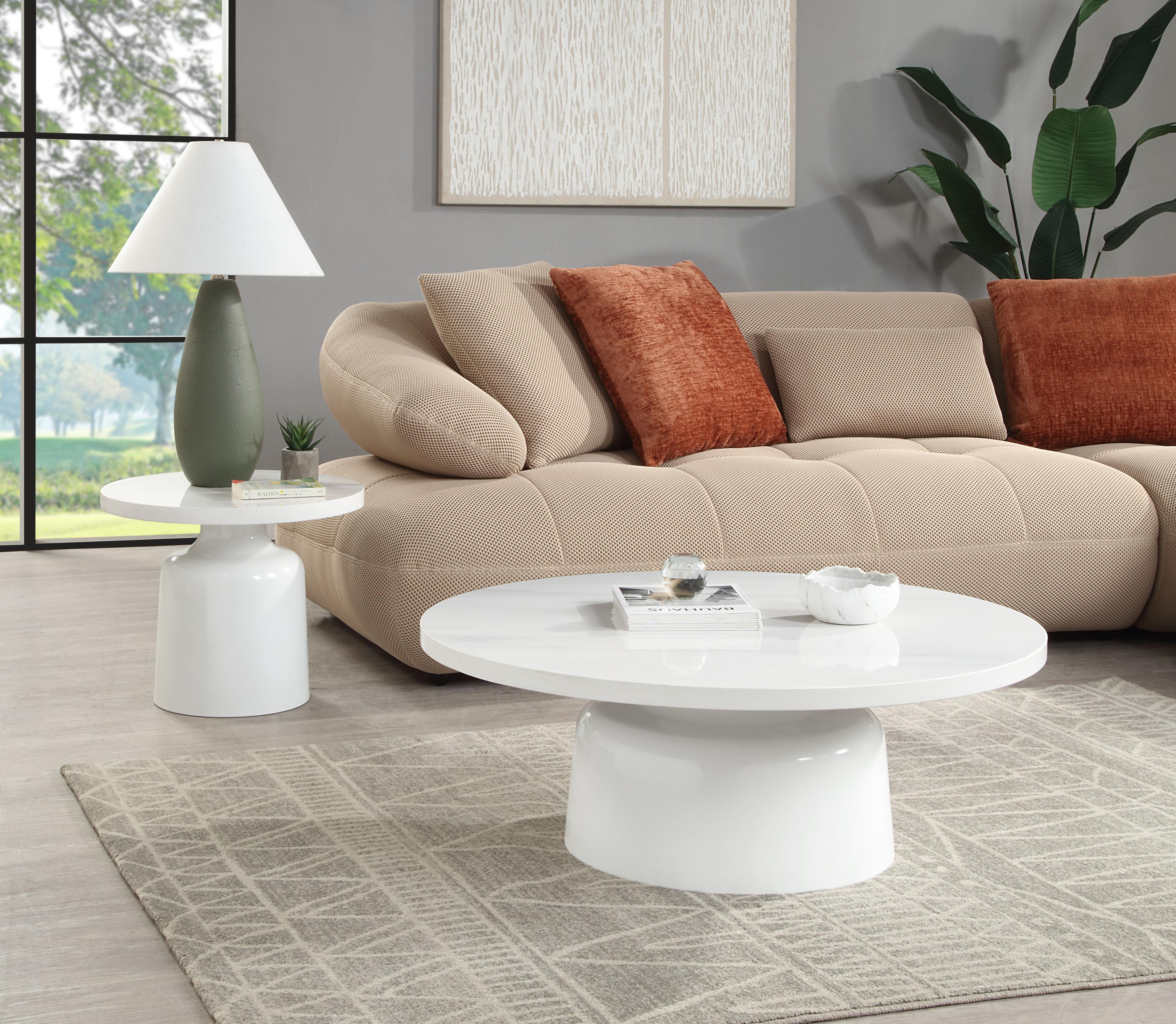 Zaid White Faux Marble Round Pedestal Coffee Table