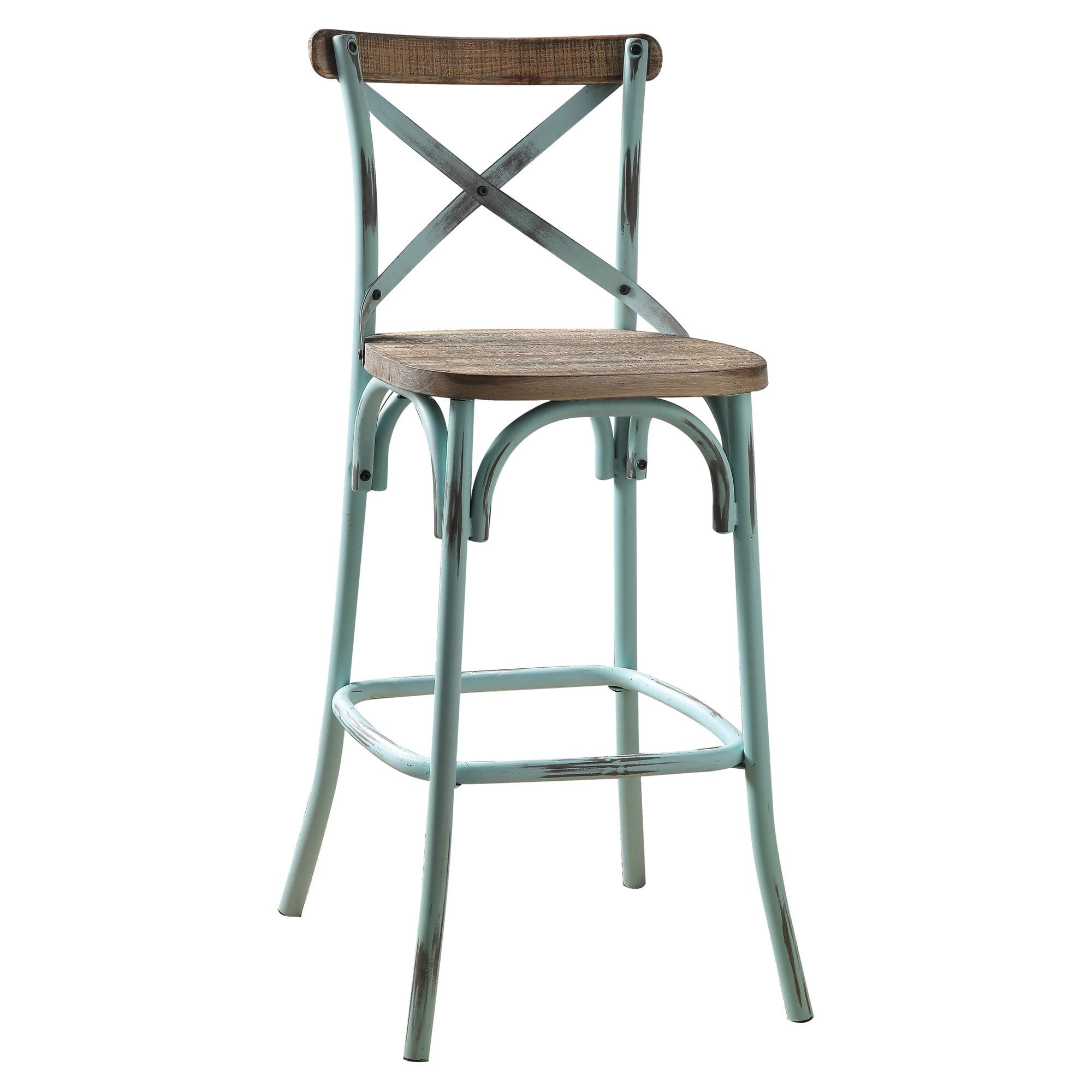 Vintage Zaire Bar Chair in Antique Sky & Oak with Metal Frame