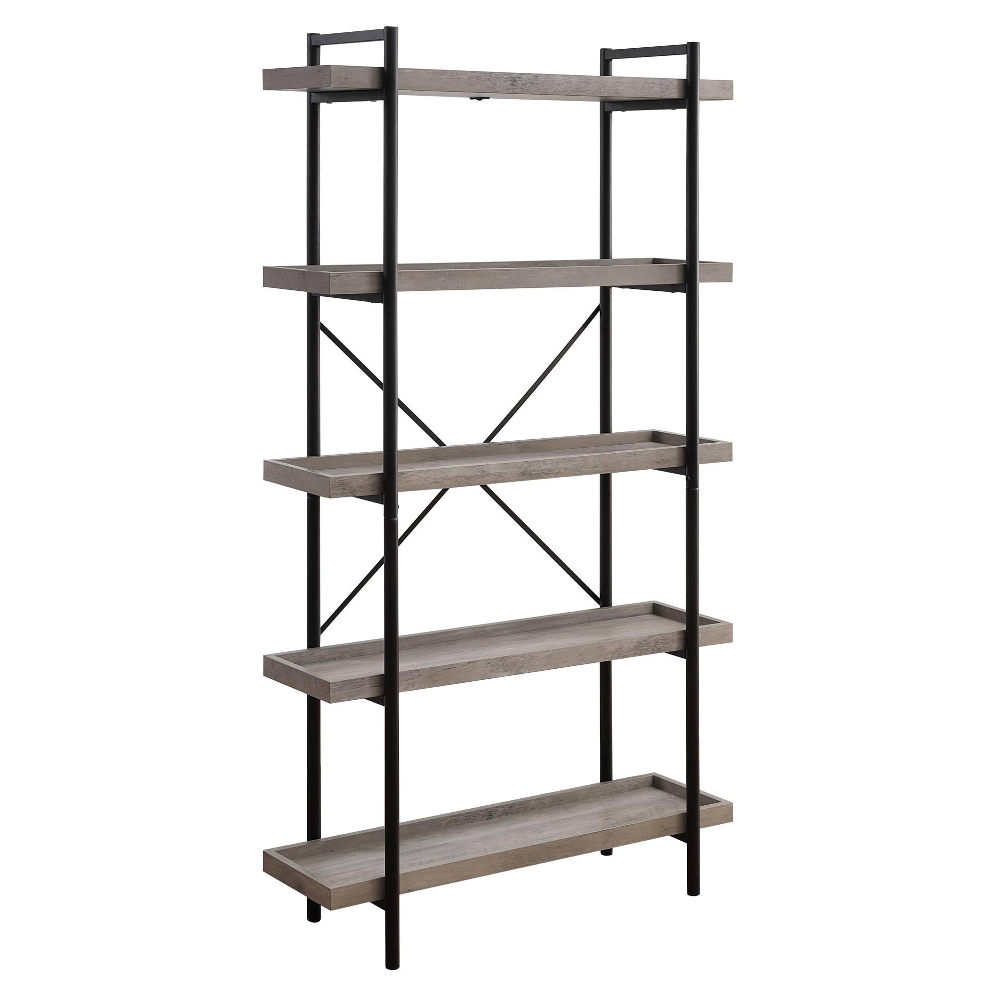 Gray Oak and Black 68" Industrial Wood Bookshelf