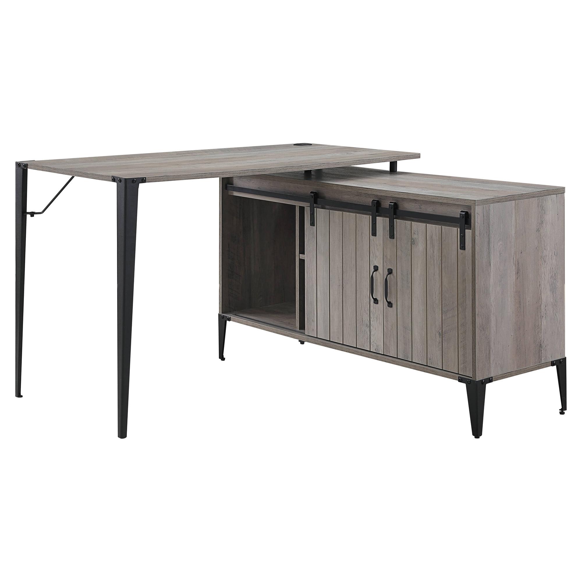 Gray Oak and Black Industrial Chic L-Shaped Desk with Storage