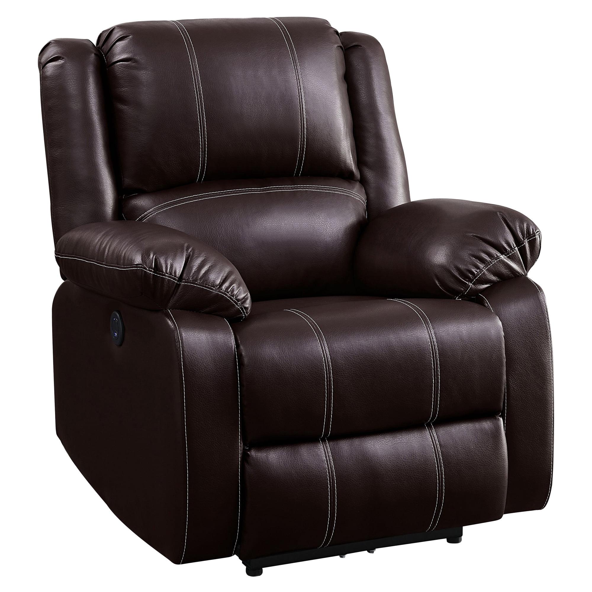 ComfyCraft Brown Faux Leather Power Recliner with USB Port