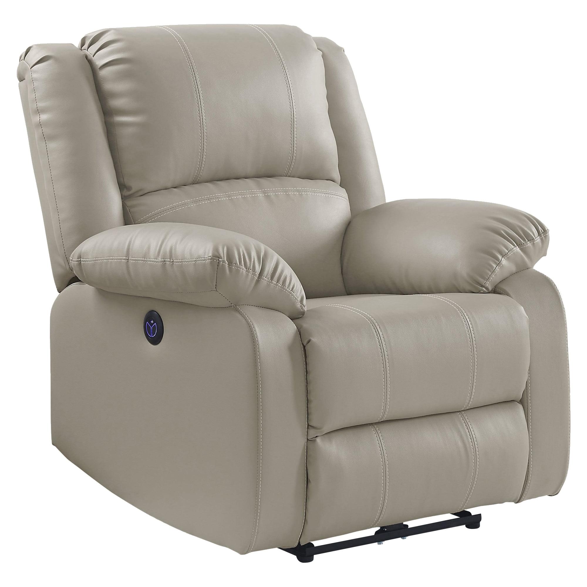 Zuriel Beige Faux Leather Power Recliner with USB Port