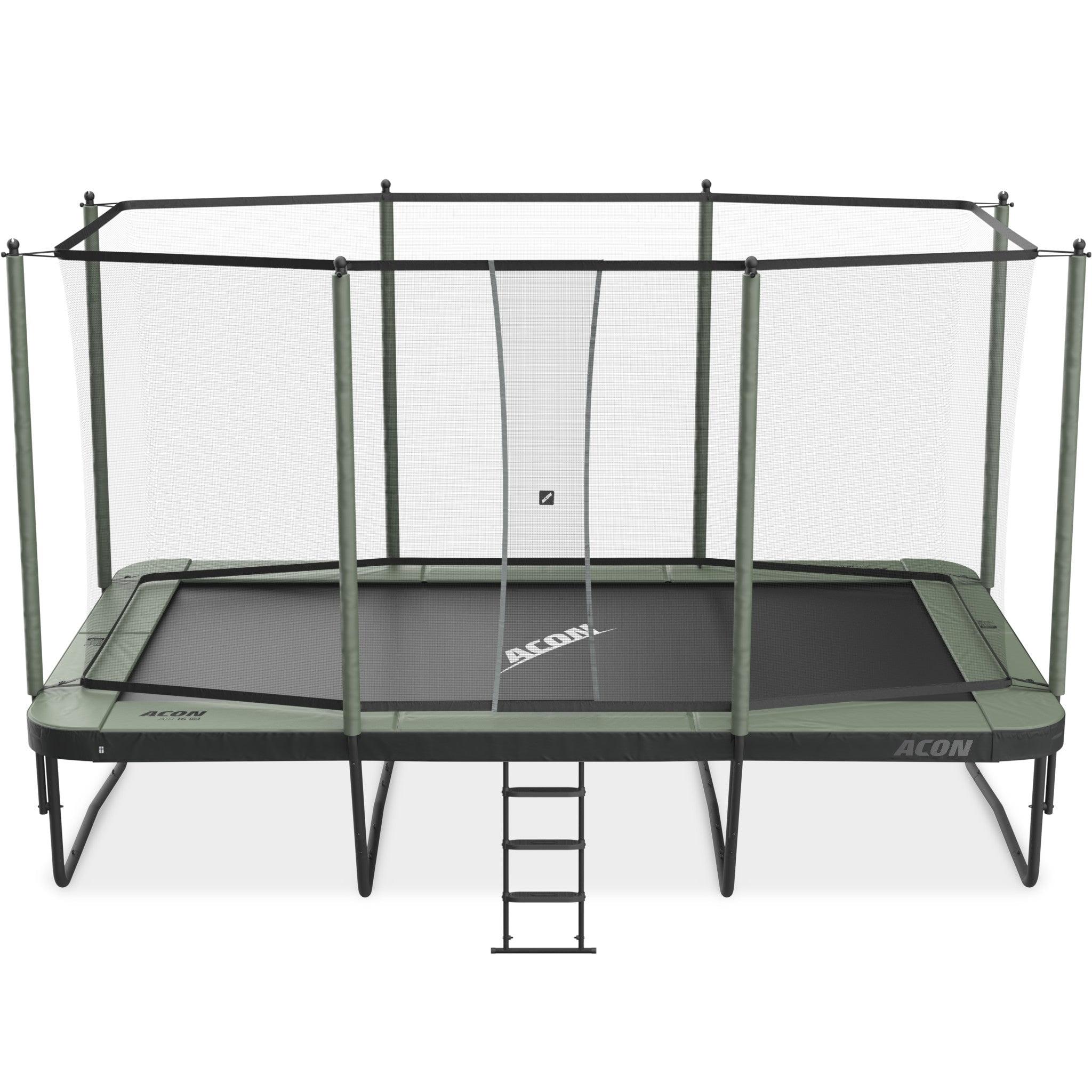 Green Rectangular Trampoline with Enclosure and Ladder