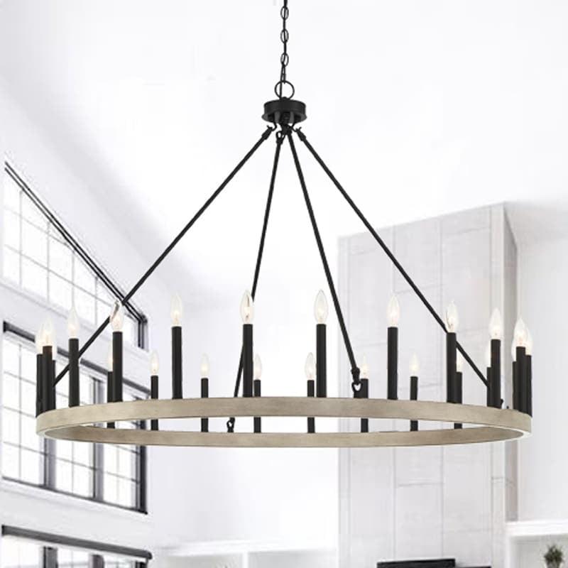 ACROMA  24 Light Modern Farmhouse Wagon Wheel Chandelier-UL Certified Driftwood