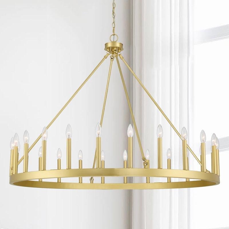 ACROMA  24 Light Modern Farmhouse Wagon Wheel Chandelier-UL Certified Satin Brass