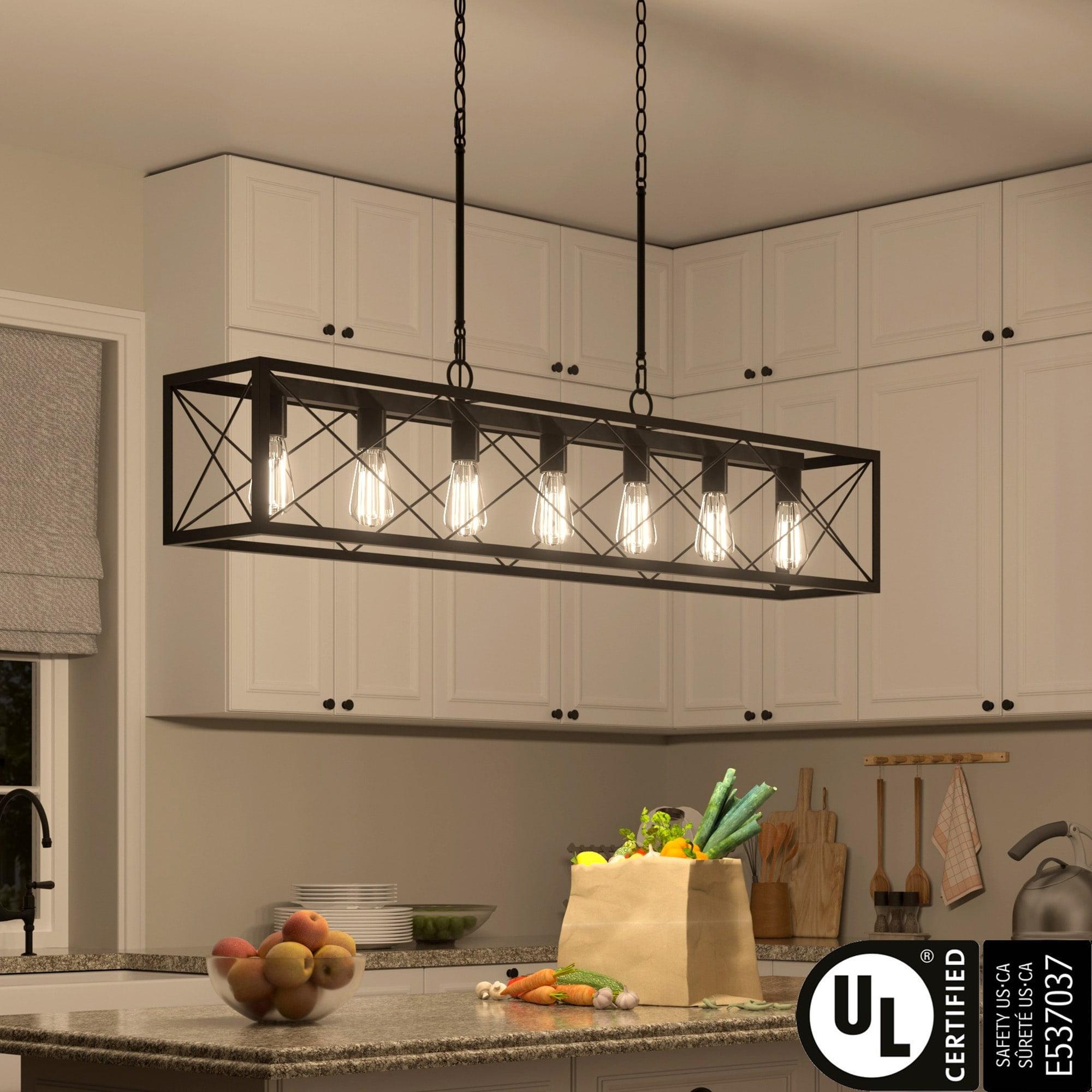 ACROMA Kiro 7-light Farmhouse 48In Linear Chandelier Industrial Rectangle Dining Lighting with UL certified Aged Zinc
