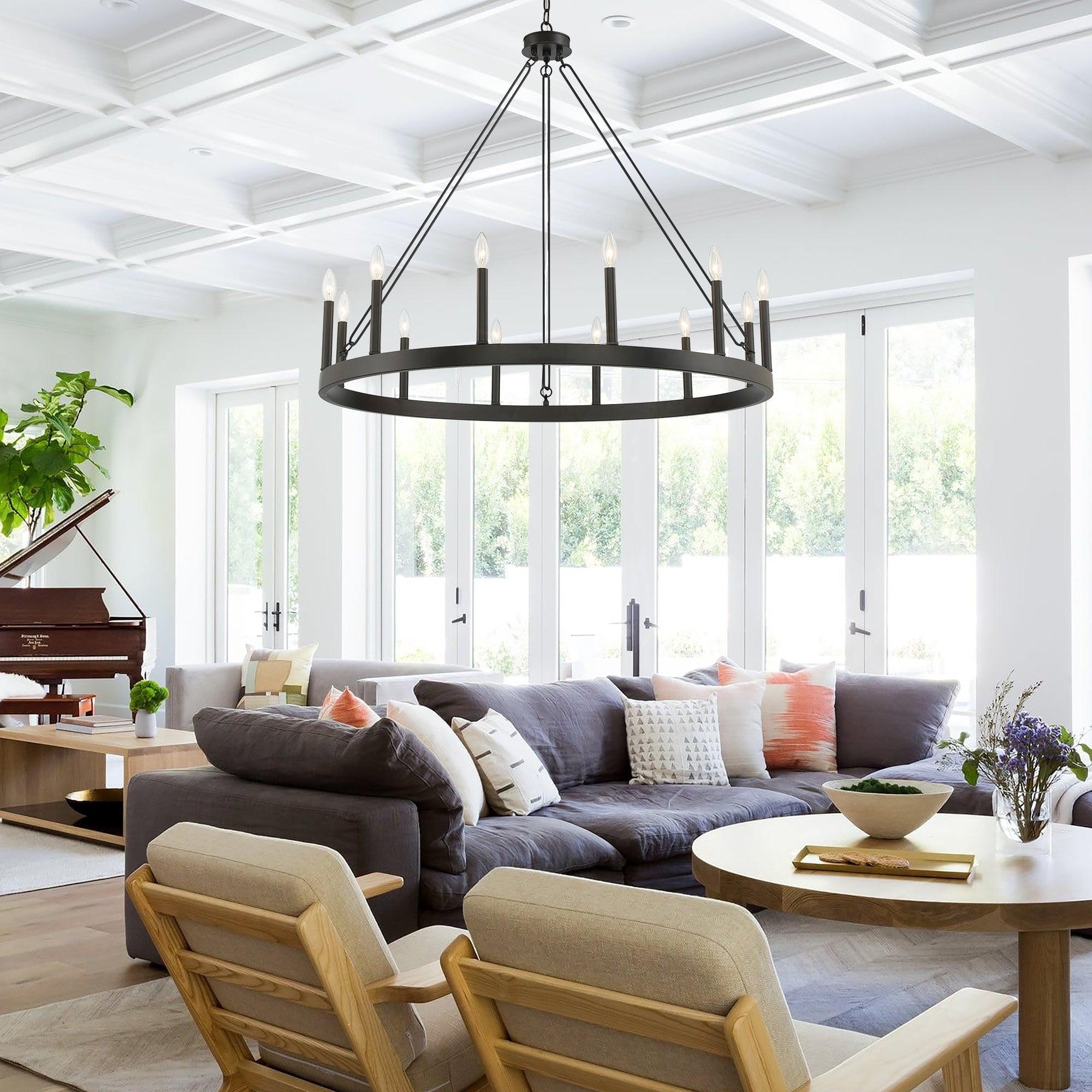 ACROMA Update 12-light 40In Modern Farmhouse Wagon Wheel Chandelier Aged Zinc Matte Painted N/A