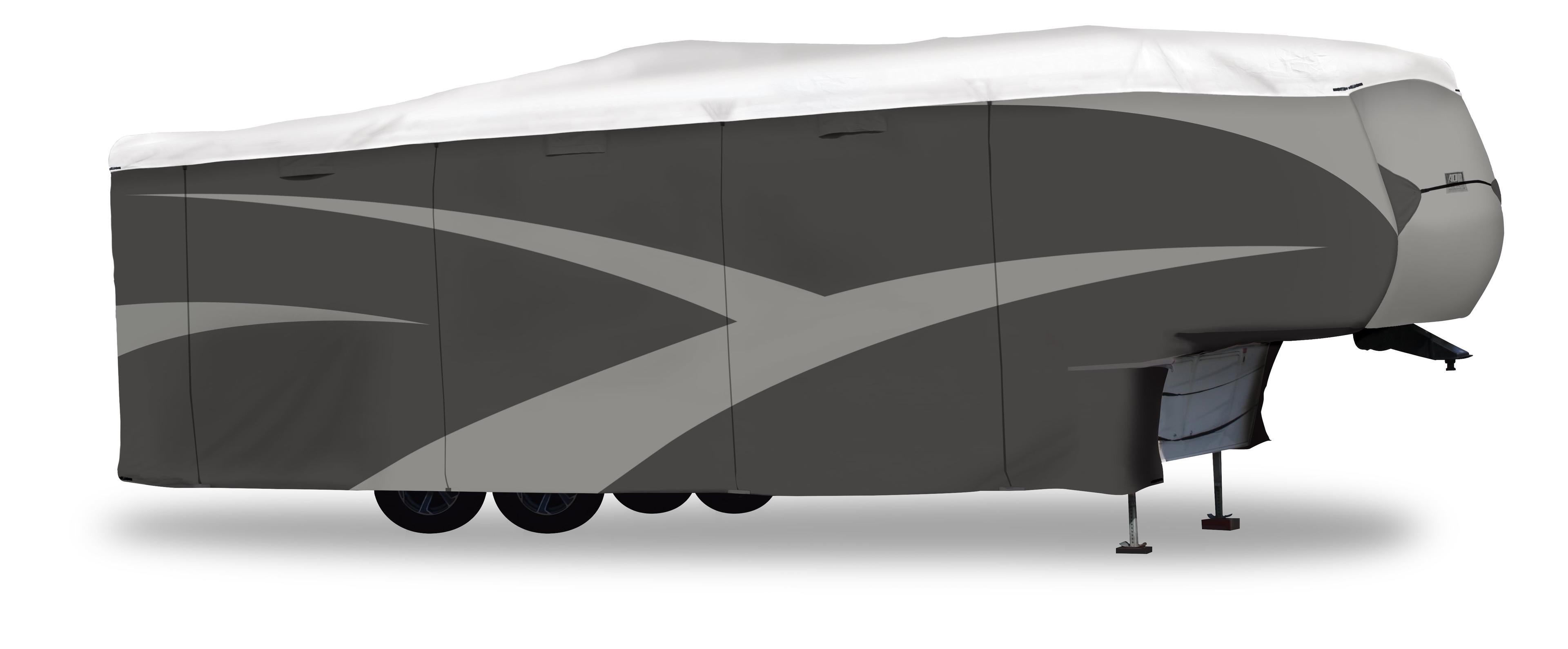 ADCO 36844 Designer Series Olefin HD Travel Trailer Cover 26' 1" - 28' 6", Gray/White