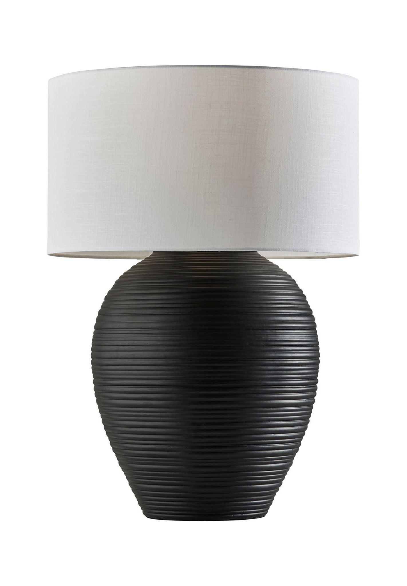 Black Ceramic Table Lamp with White Drum Shade, 25" Height