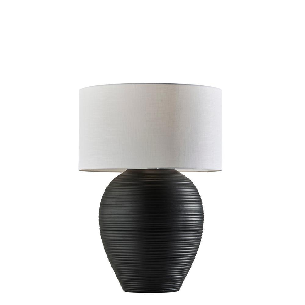 Adesso Drew Table Lamp Black: Ceramic Body, Polyester Drum Shade, ETL Listed, 25" Height