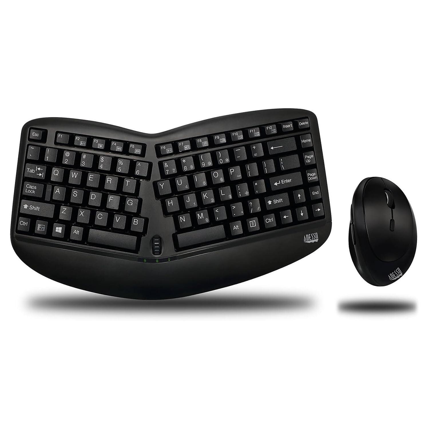 Ergonomic Black Wireless Keyboard and Mouse Set