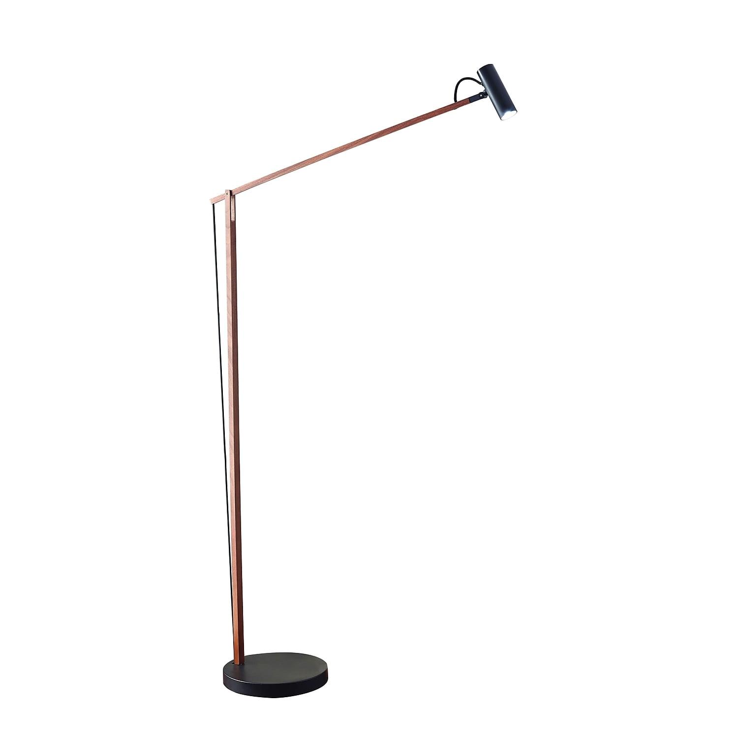 Adjustable Walnut and Black LED Floor Lamp with Touch Dimmer