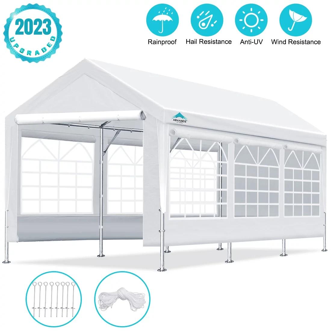 White 10' x 20' Portable Metal Carport Canopy with Windows