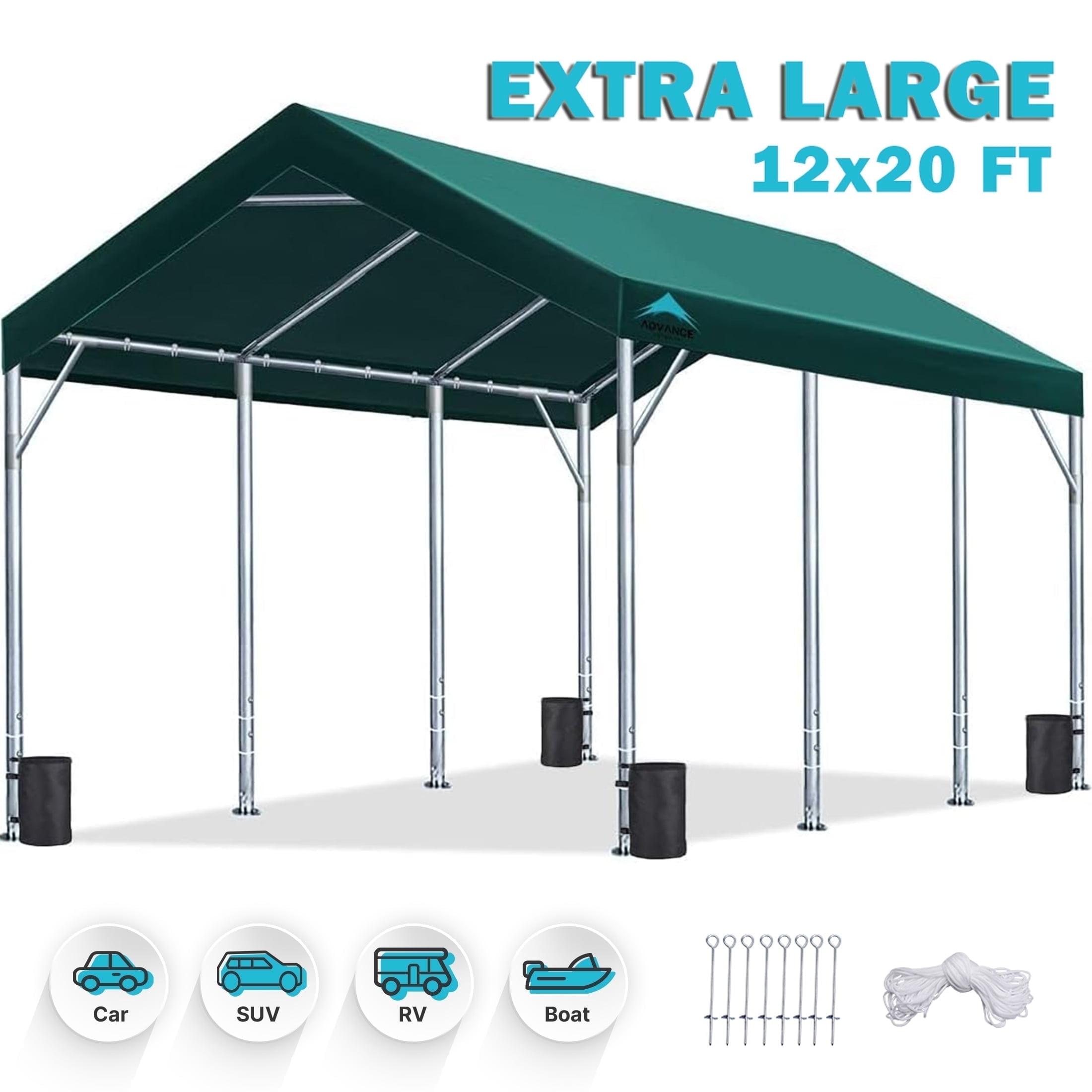 ADVANCE OUTDOOR 12x20 ft Carport with Adjustable Height from 9.5 ft to 11 ft, Heavy Duty Car Canopy, 8 Legs with 8 Reinforced Poles and 4 Sandbags, Green