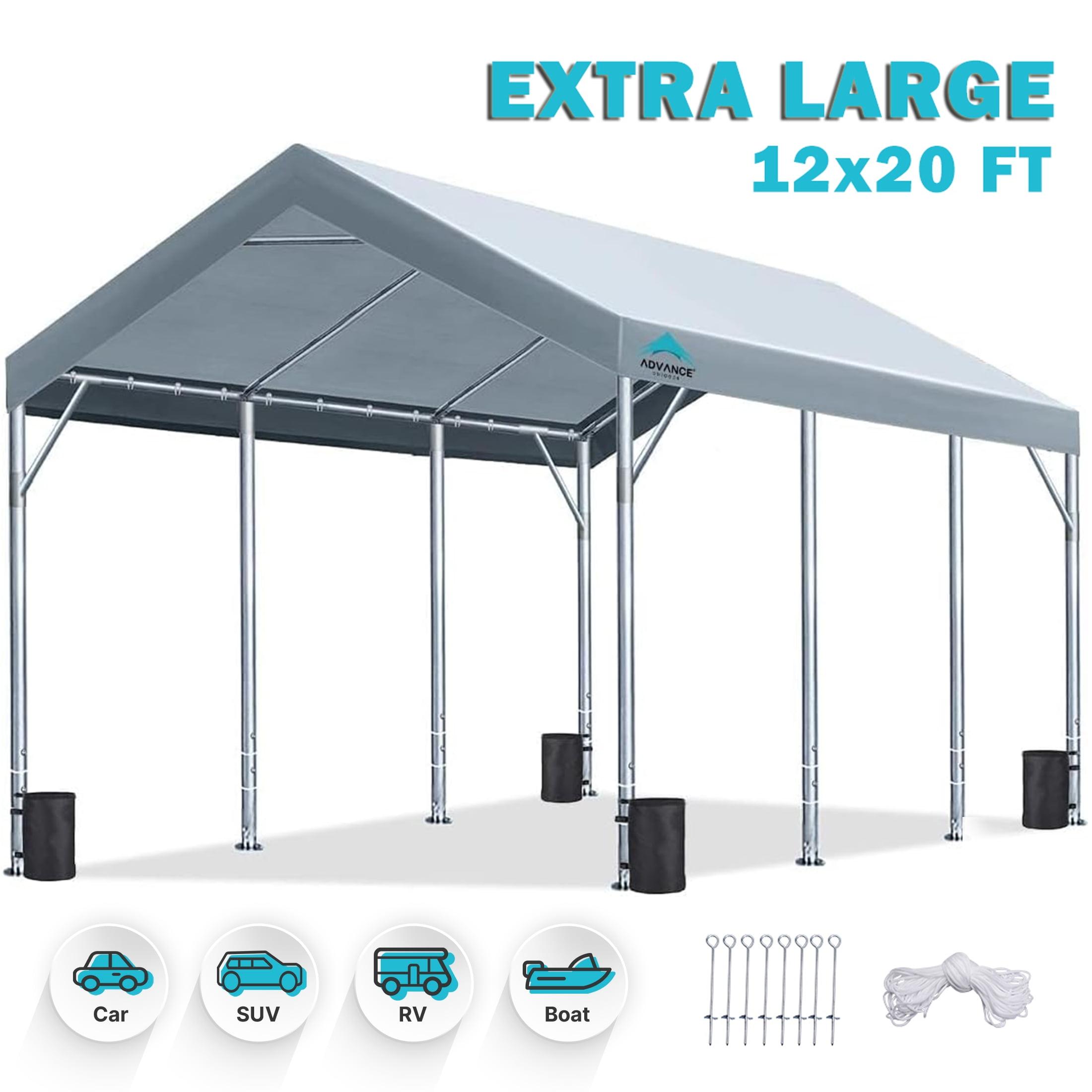 ADVANCE OUTDOOR 12x20 ft Carport Heavy Duty Car Canopy Event Canopy, 8 Legs with 8 Reinforced Poles and 4 Sandbags, Silver Gray