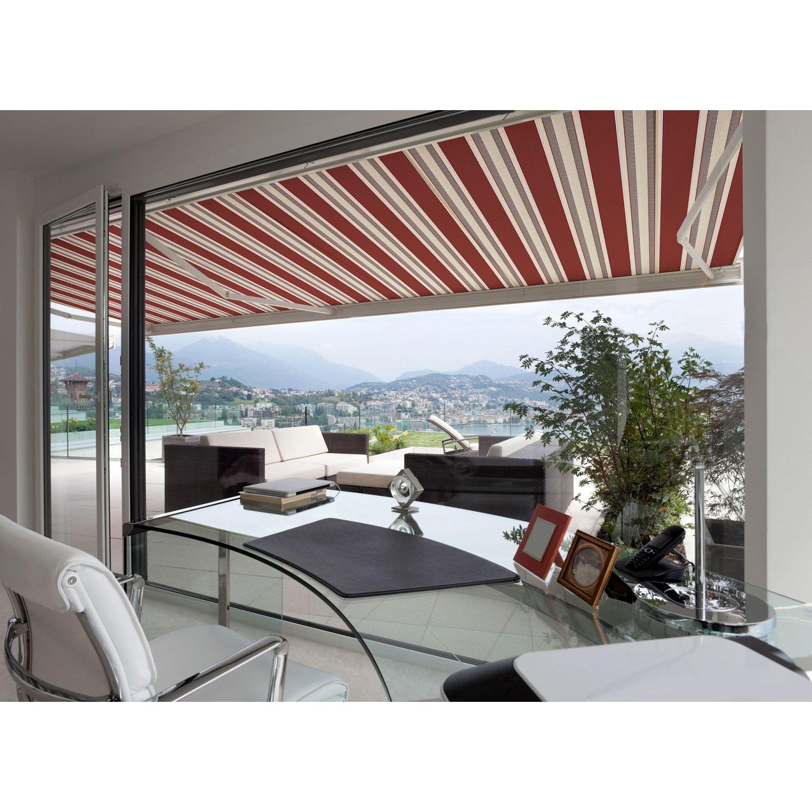 Brick Red and Sand Beige Striped Retractable Patio Awning