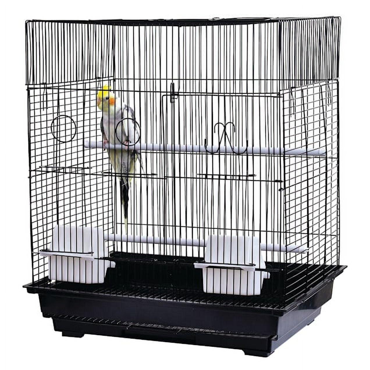 Black Powder Coated Flat Top Bird Cage with Perches and Feeders