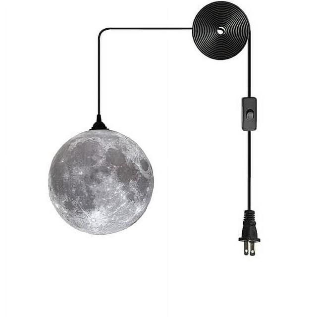 AECBUY Resin Moon Pendant Lamp Plug in Adjustable Cord, 3D Printing Hanging Ceiling Lighting Fixture, Pendant Light for Home, Office, Bars and Cafe, ddct210821B05