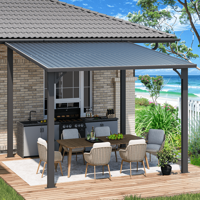 AECOJOY 10' x 10' Hardtop Gazebo, Heavy Duty Outdoor Gazebo with Galvanized Steel Sloping Roof, All Weatherproof Metal Gazebo Featuring Vertical Stripes for Patio, Backyard, and Lawns