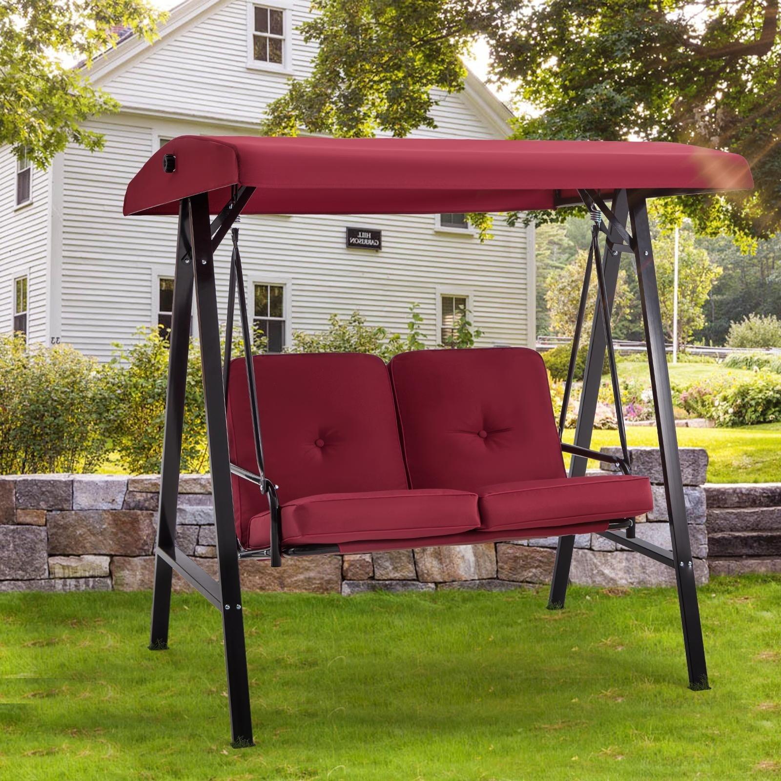 AECOJOY 2-Seat Porch Swing Chair, Patio Swing Chair w/ Cushions Red