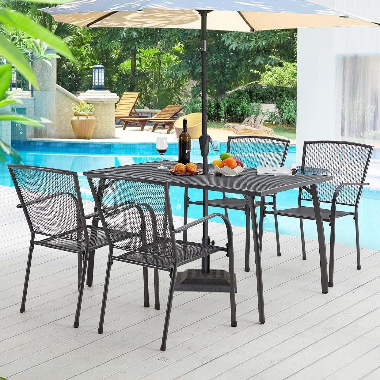 Gray Steel 5-Piece Patio Dining Set with Umbrella Hole