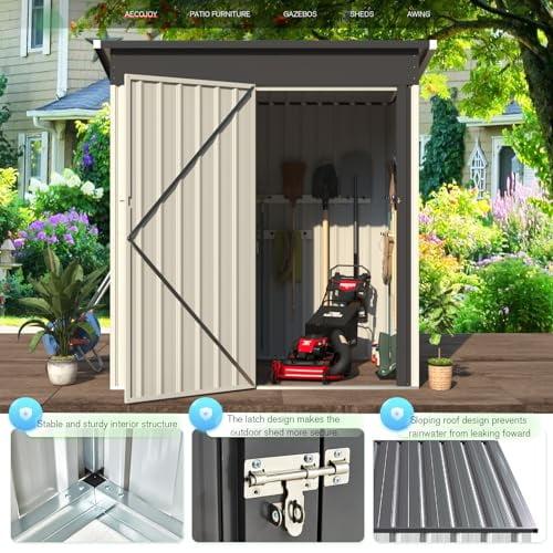 AECOJOY 5' x 3' Outdoor Storage Shed, Small Metal Shed with Lockable Door, Utility and Tool Storage for Garden, Backyard, Patio, Outside use in White