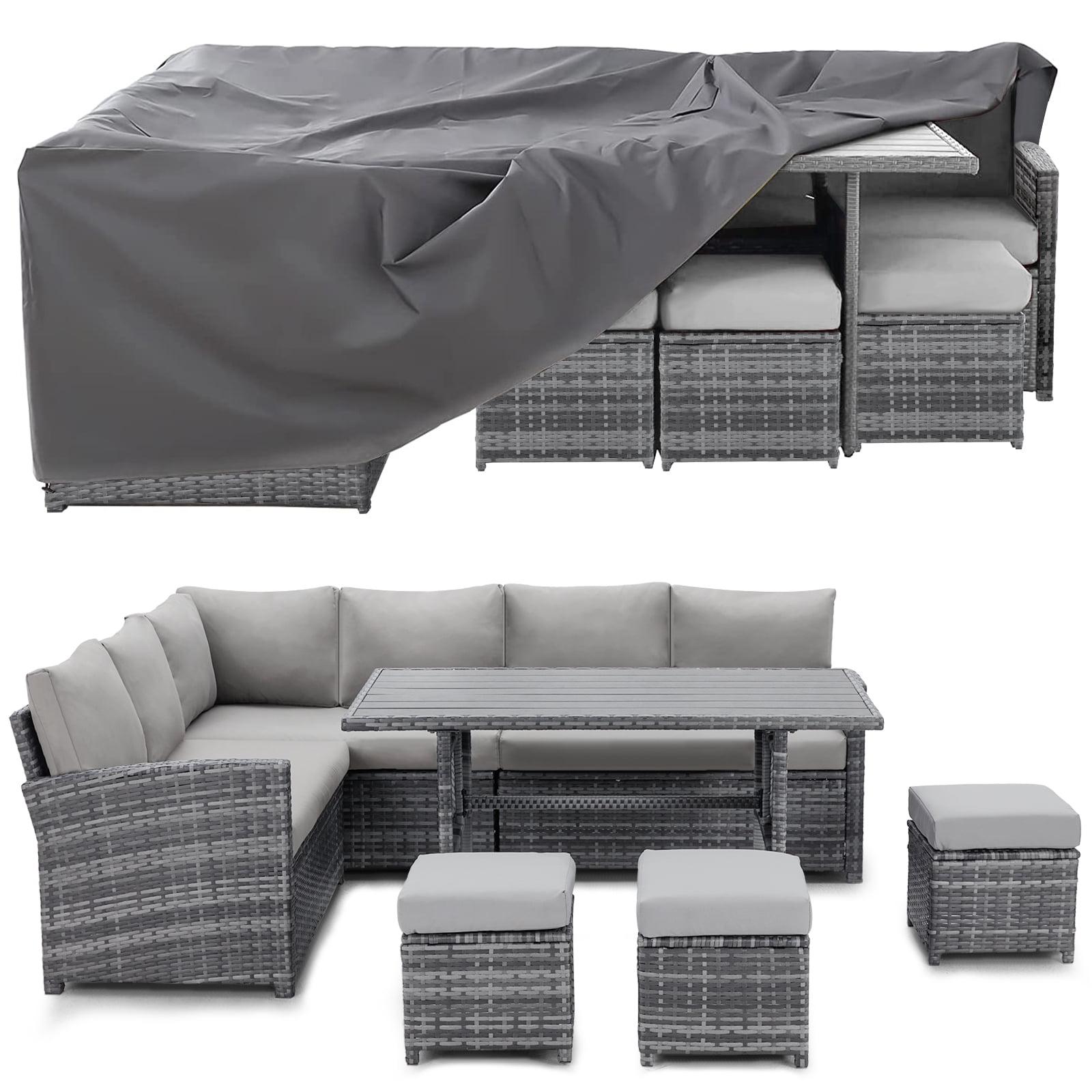AECOJOY 7 Piece Patio Conversation Set, Outdoor Sectional Sofa Rattan Wicker Dining Furniture, Beige
