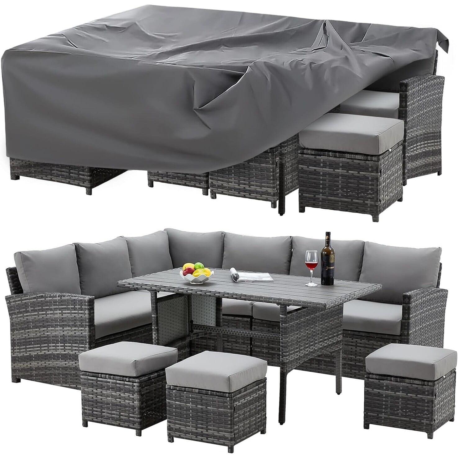 AECOJOY 7 Piece Patio Conversation Set, Outdoor Sectional Sofa Rattan Wicker Dining Furniture, Beige