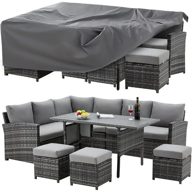 AECOJOY 7 Piece Patio Conversation Set, Outdoor Sectional Sofa Rattan Wicker Dining Furniture, Beige