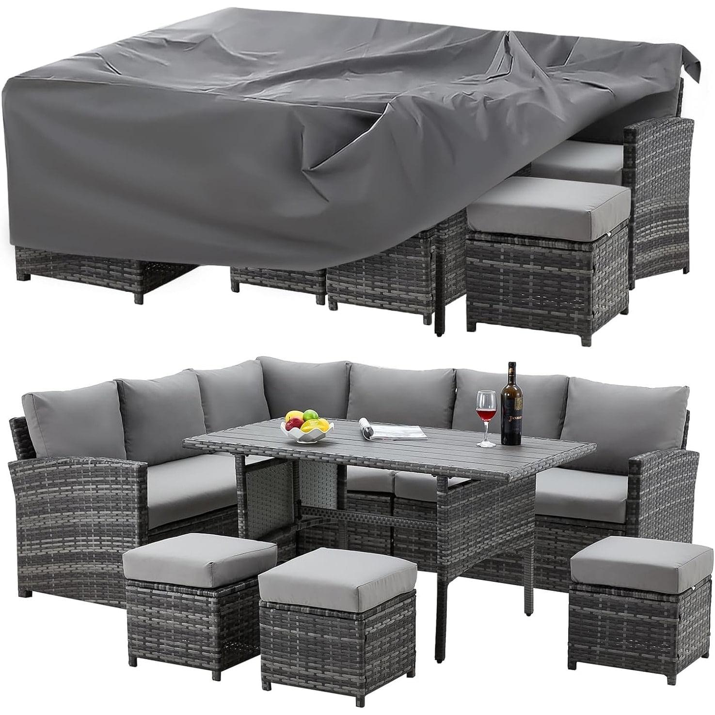 AECOJOY 7 Piece Patio Conversation Set, Outdoor Sectional Sofa Rattan Wicker Dining Furniture, Beige