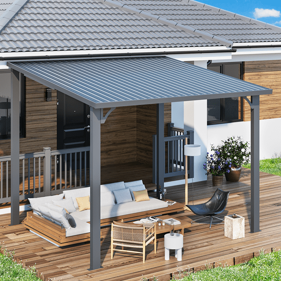 AECOJOY 8' x 10' Hardtop Gazebo, Heavy Duty Outdoor Gazebo with Galvanized Steel Sloping Roof, All Weatherproof Metal Gazebo Featuring Vertical Stripes for Patio, Backyard, and Lawns
