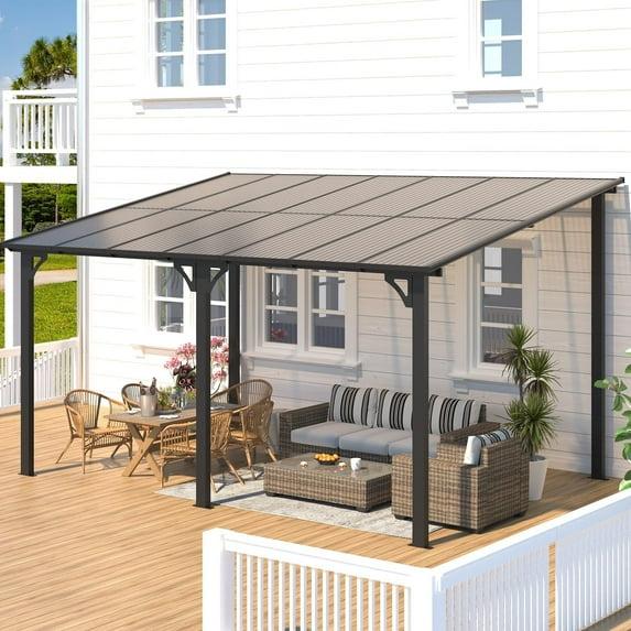 AECOJOY Wall Mounted Gazebos Pergola Outdoor Lean to Gazebo Awnings 14 Ft. W x 10 Ft. D