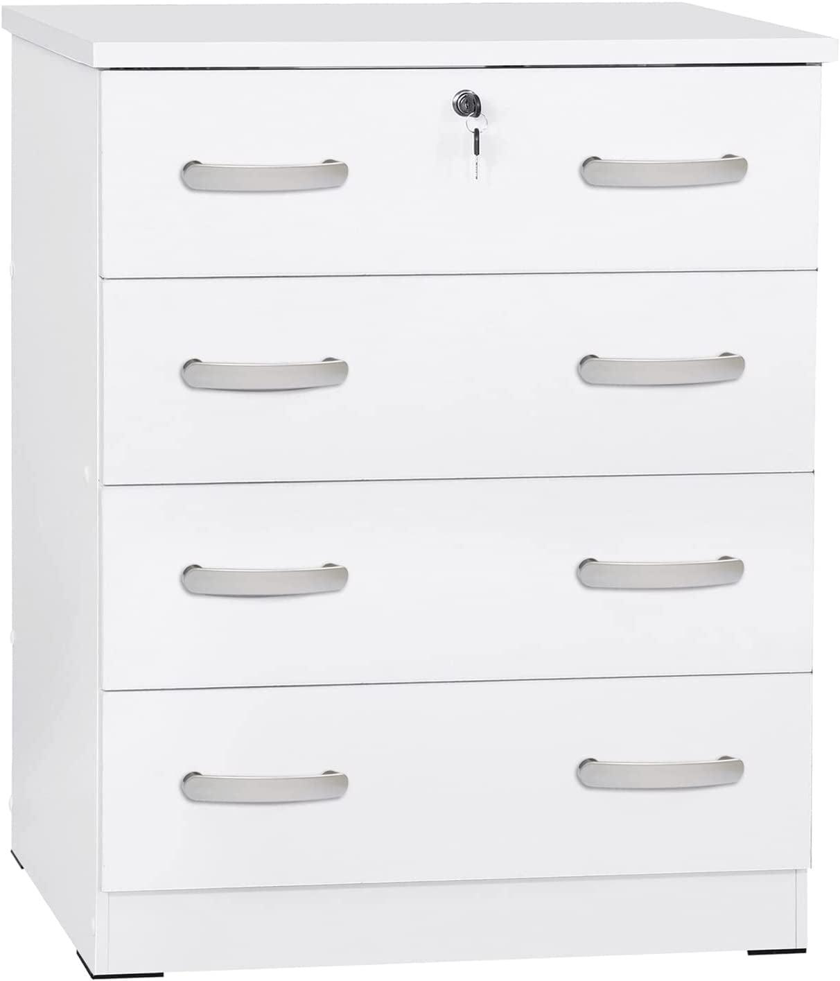 White 4-Drawer Nursery Dresser with Lock and Soft Close