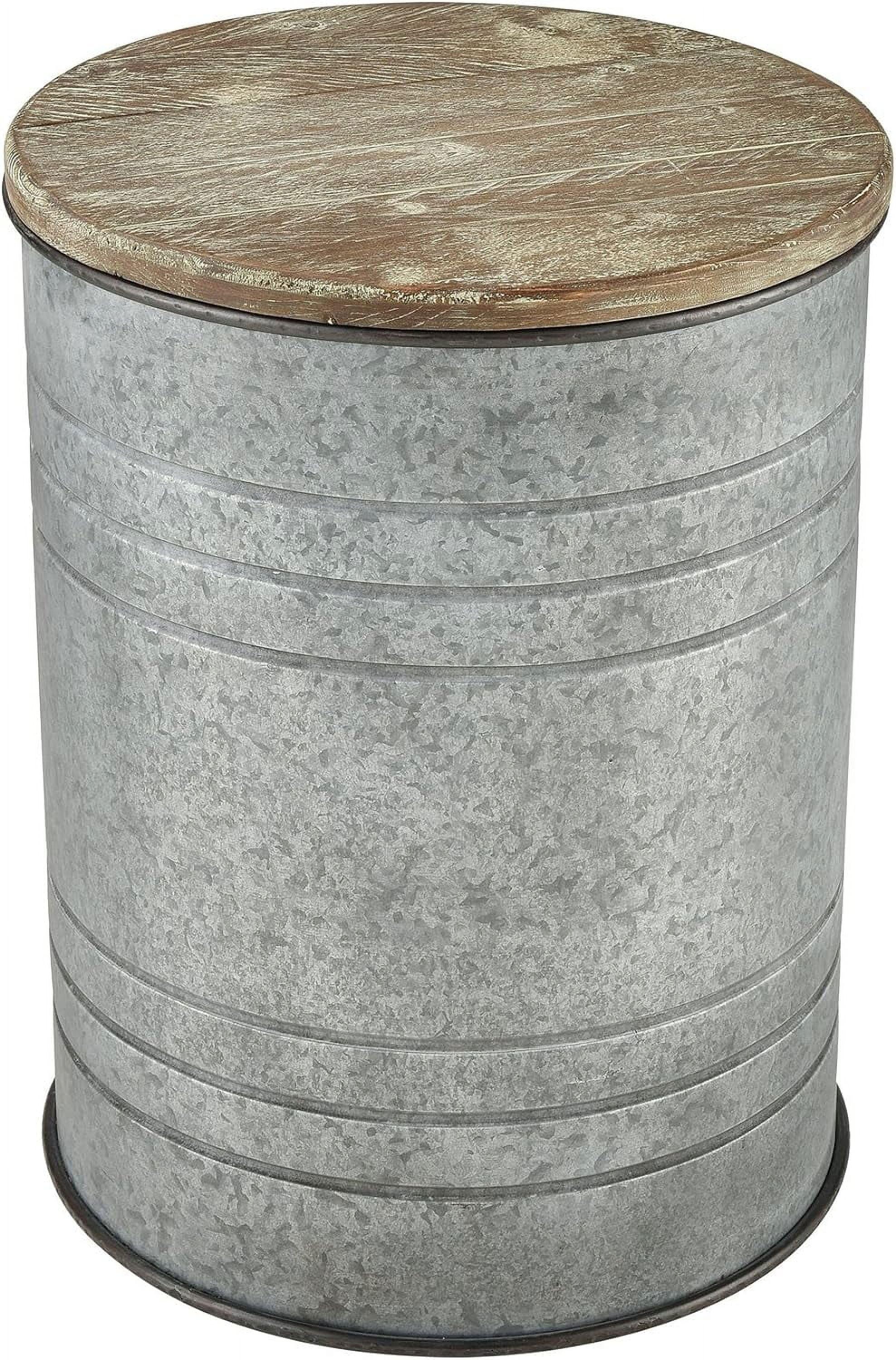 Round Fir Wood and Metal Accent Table