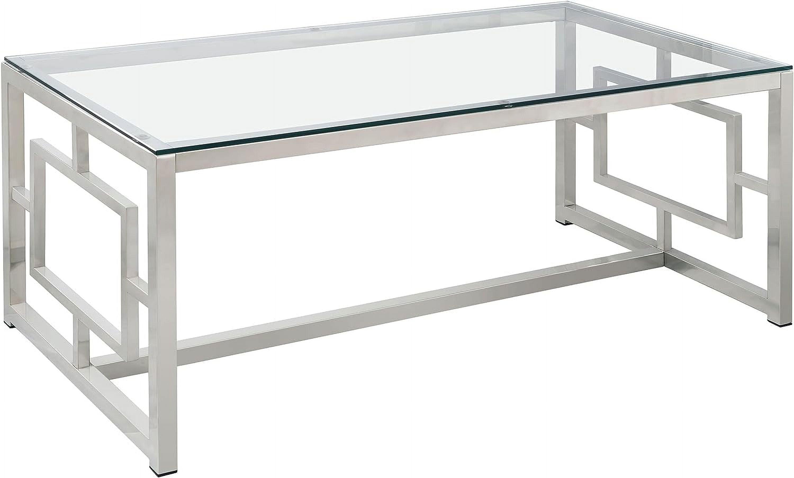 Rectangular Silver Metal and Glass Coffee Table